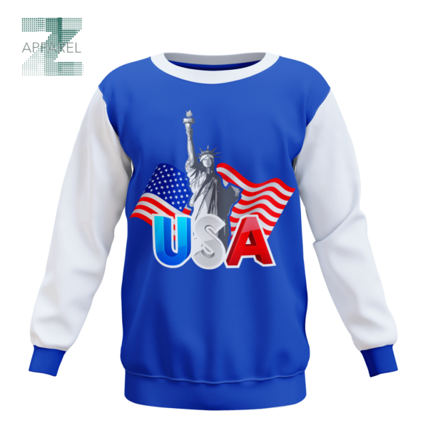 USA Flag 100% Cotton Color Blocked 3D Printed Crewneck Sweatshirts - 240gsm, Custom Logo - Image 4