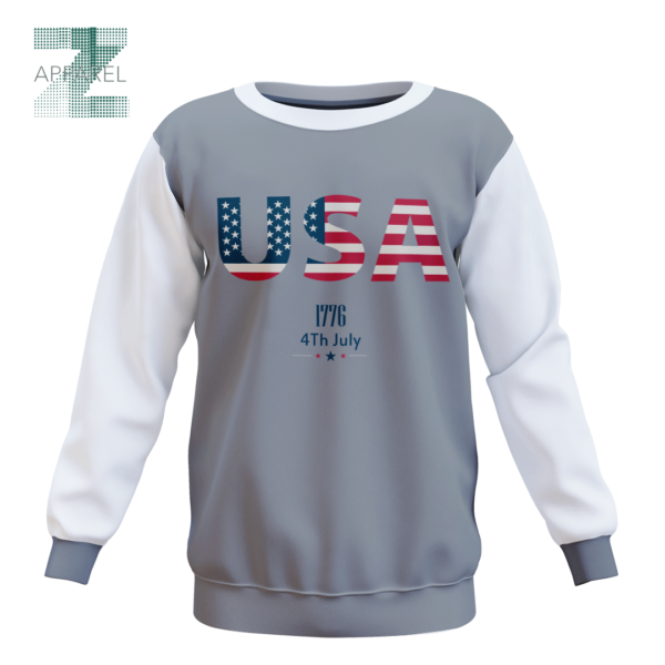 USA Flag 100% Cotton Color Blocked 3D Printed Crewneck Sweatshirts - 240gsm, Custom Logo - Image 3