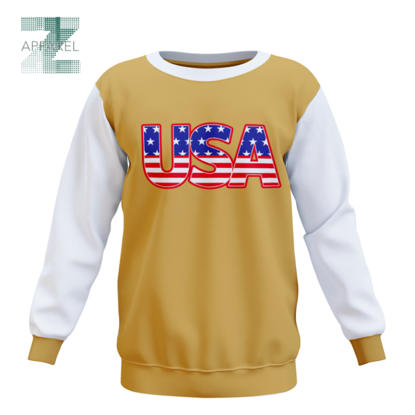 USA Flag 100% Cotton Color Blocked 3D Printed Crewneck Sweatshirts - 240gsm, Custom Logo - Image 2