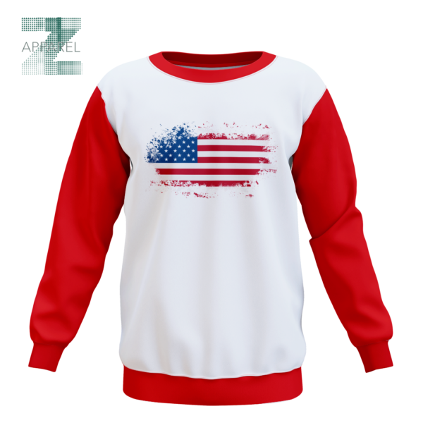 USA Flag 100% Cotton Color Blocked 3D Printed Crewneck Sweatshirts - 240gsm, Custom Logo
