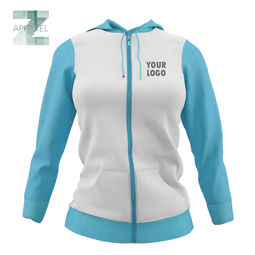 Customizable Women's Full Zip Hoodie - Color Blocking, 60% Cotton 40% Polyester Blend