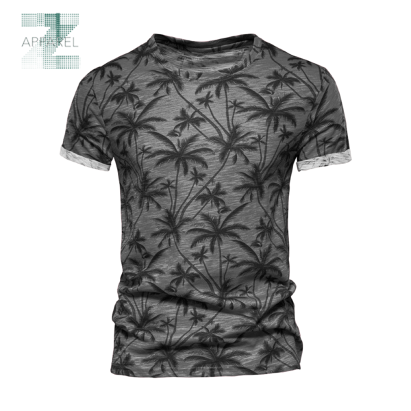 Printed Sports Men's T-shirt - Short Sleeve, Floral Pattern, 55% Cotton 45% Polyester