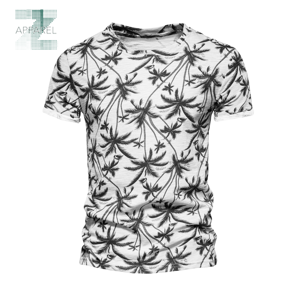 Breathable Casual Round Neck Floral Pattern Cotton Polyester Blend, 170gsm Printed T-shirt for Men