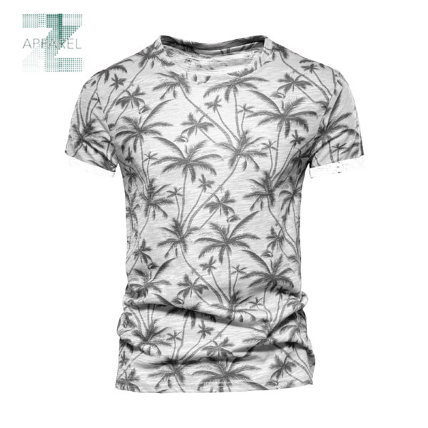 Printed Sports Men's T-shirt - Short Sleeve, Floral Pattern, 55% Cotton 45% Polyester - Image 2