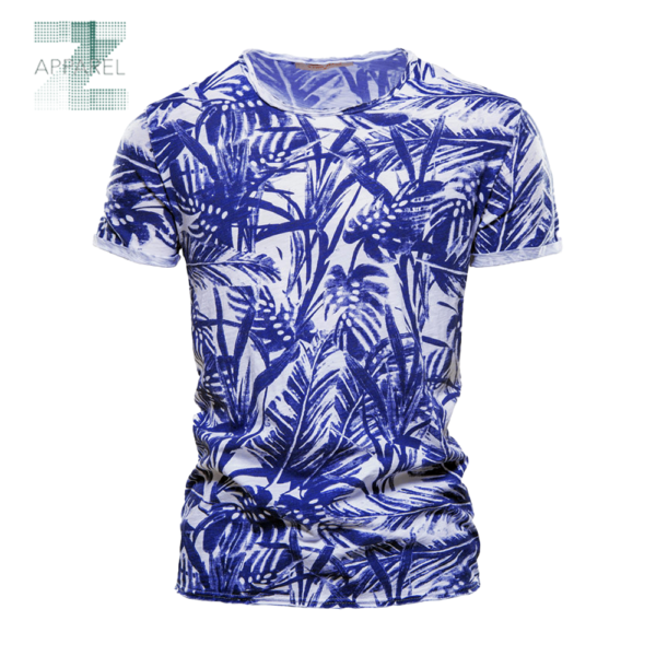 Wholesale High-Quality Casual Men's O-Neck Floral Printed  Cotton Polyester 170gsm Men's T-shirts - Image 2