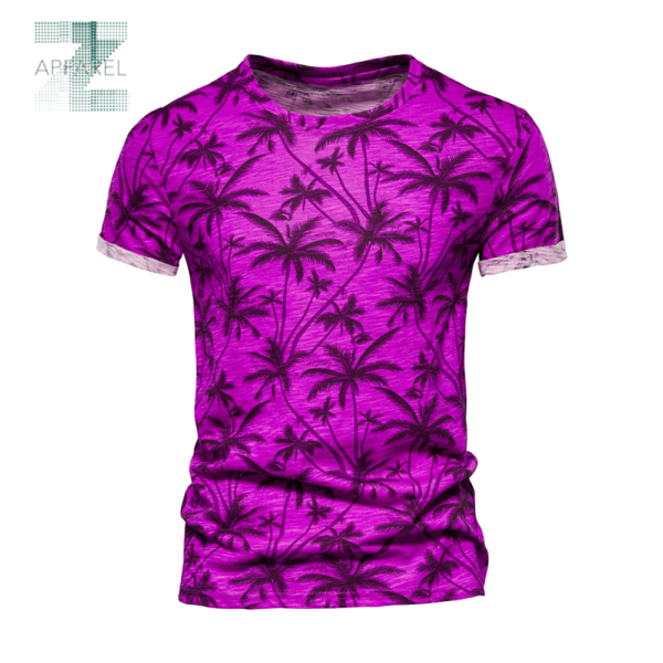 Printed Sports Men's T-shirt - Short Sleeve, Floral Pattern, 55% Cotton 45% Polyester - Image 4