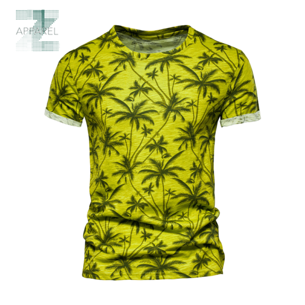 Printed Sports Men's T-shirt - Short Sleeve, Floral Pattern, 55% Cotton 45% Polyester - Image 3