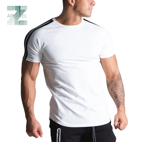 Men's Bodybuilding Short Sleeve shoulder strips Gym T-Shirt - 100% Cotton, 180gsm - Image 4
