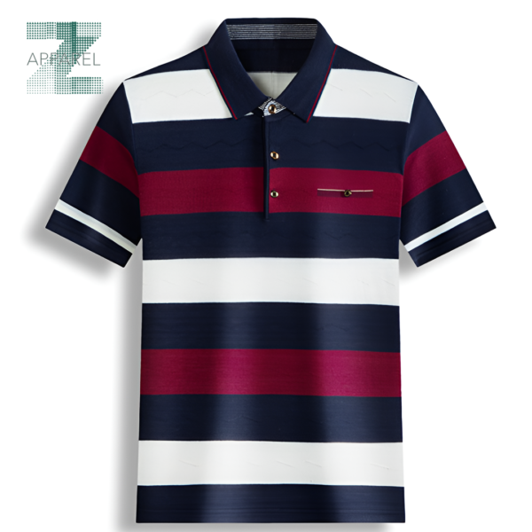 High-Quality Striped Polo Shirt for Men - 100% Cotton, 180gsm