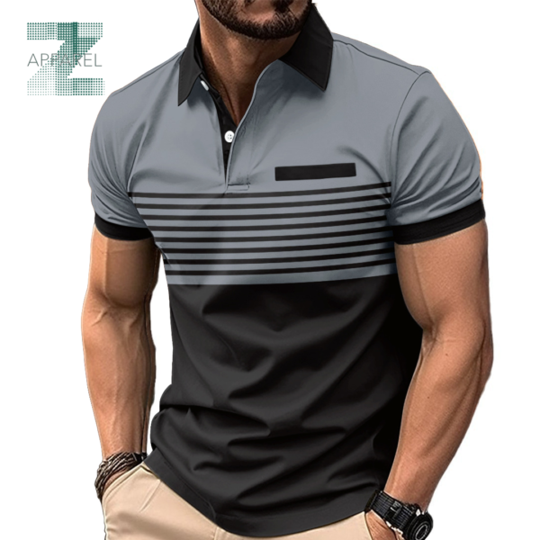 Men's Casual Striped Polo Shirt with Chest Pocket 180gsm 100% Cotton T-Shirt for Men