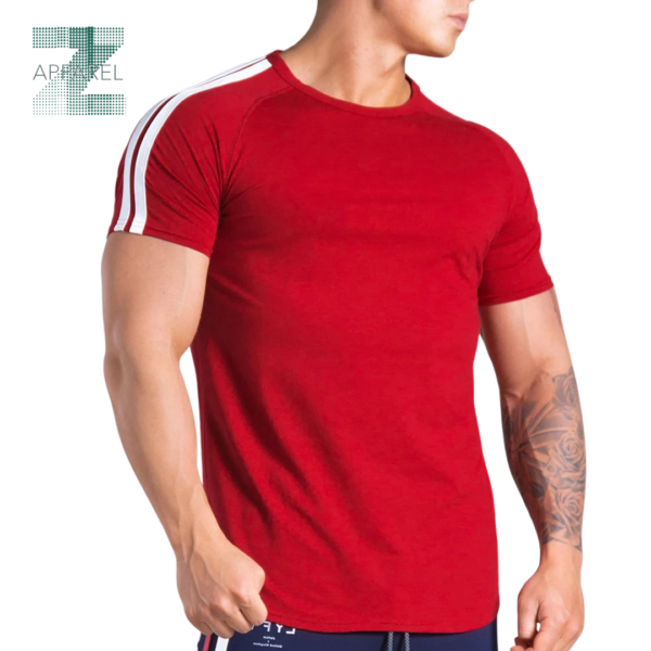 Men's Bodybuilding Short Sleeve shoulder strips Gym T-Shirt - 100% Cotton, 180gsm - Image 3