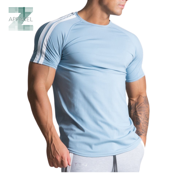 Men's Bodybuilding Short Sleeve shoulder strips Gym T-Shirt - 100% Cotton, 180gsm