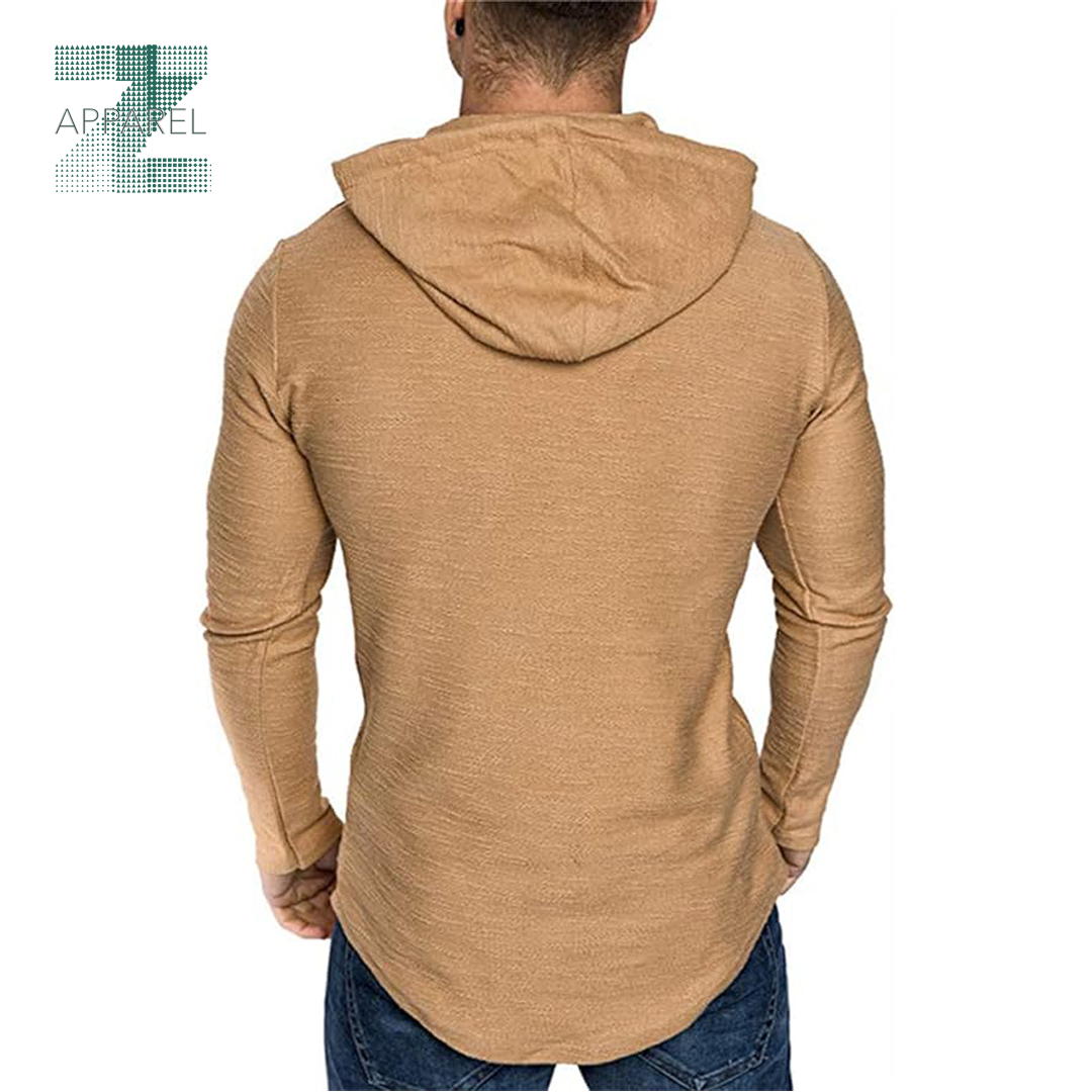 High-Quality Men Gym Muscle Long Sleeve Hooded T Shirt 180gsm cotton polyester Workout t-shirt with hood