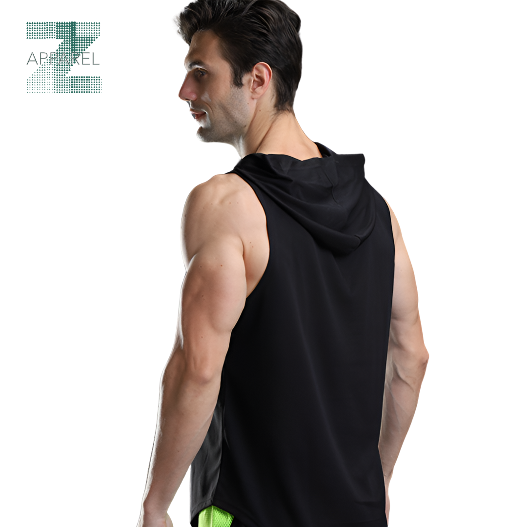 Men's Fitness Gym Vest with Hood - 180gsm Cotton Polyester Blend