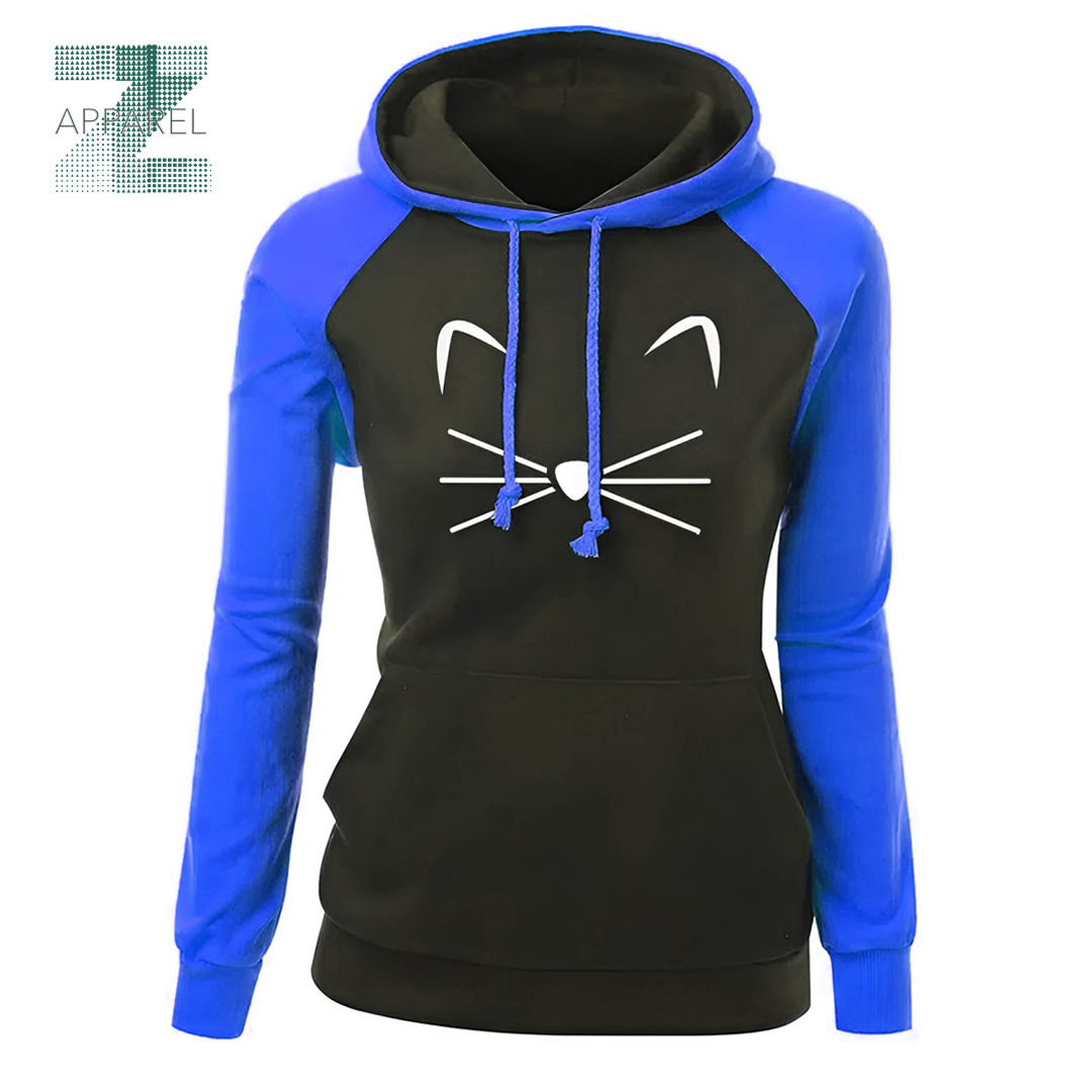 Women's Raglan cat face French Terry Oversized Pullover 55% Cotton 45% Polyester 280gsm women hoodie