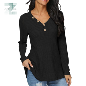 Solid Button Front V Neck Blouse for women