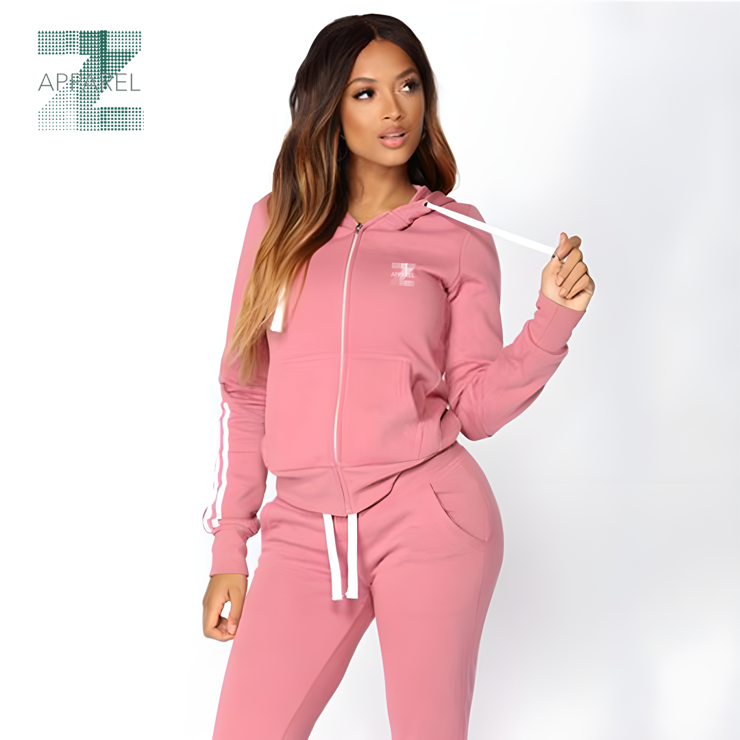 High-Quality Women's Fleece Tracksuit – Custom Logo, 2-Piece Hooded Sweatshirt and Pant Set