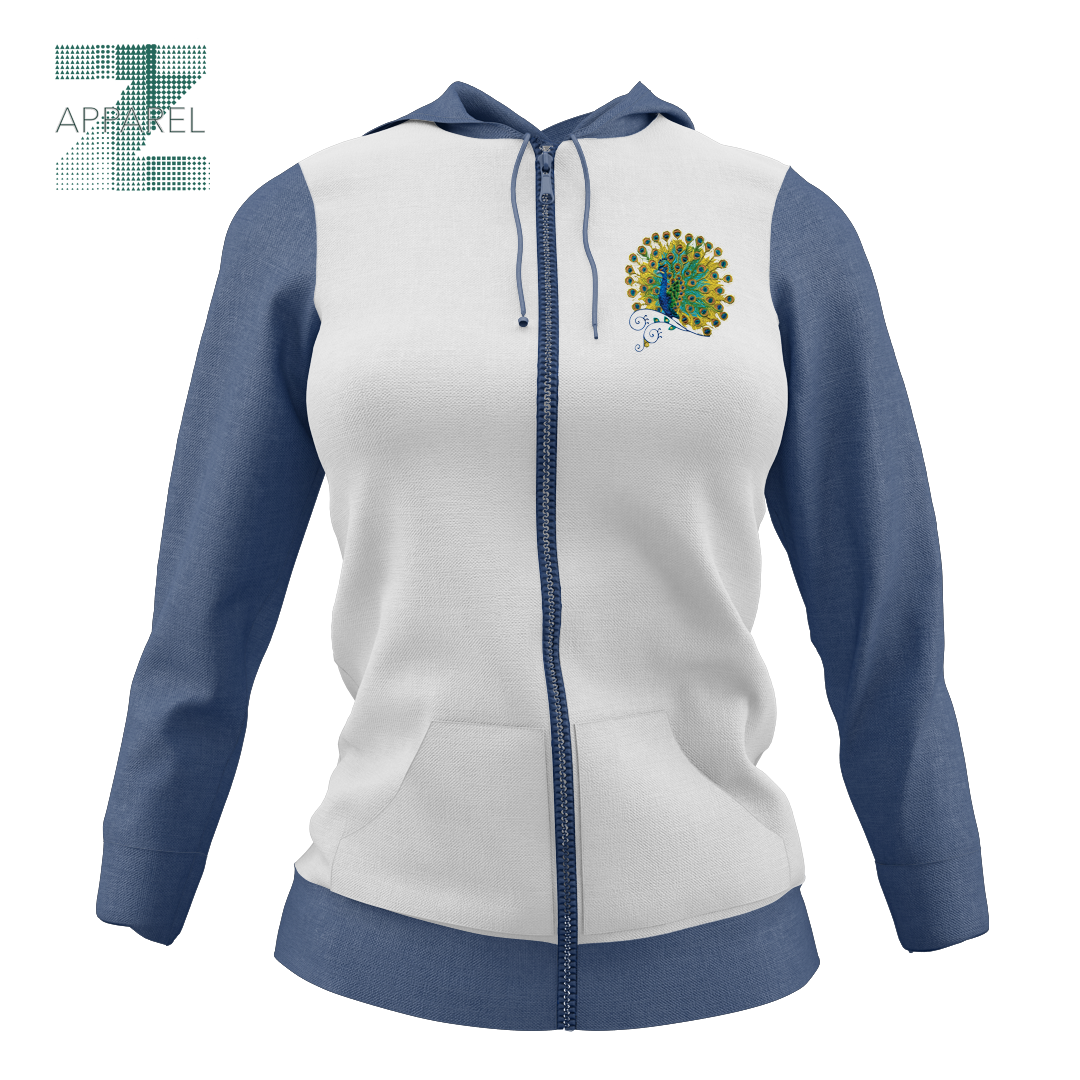 High-Quality color-blocked women's full zipper embroidered hoodie