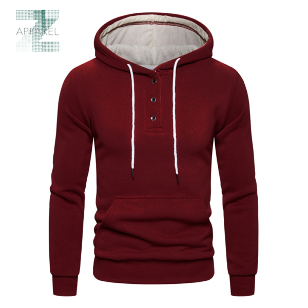 Button Neck Men's Hoodie. Designed for both style and comfort Premium quality cotton polyester fleece - Image 2