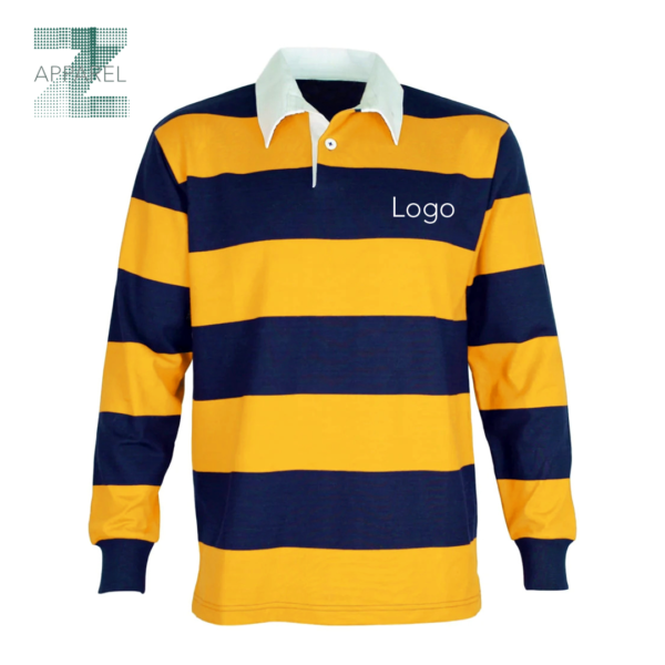 Premium Men's Stripe Rugby Jersey High-Quality Cotton-Polyester Blend Long Sleeve Polo Collar Rugby Shirt - Image 4