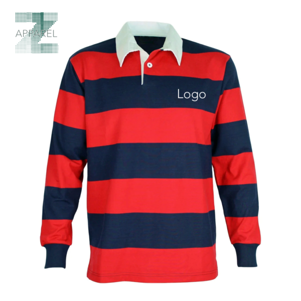 Premium Men's Stripe Rugby Jersey High-Quality Cotton-Polyester Blend Long Sleeve Polo Collar Rugby Shirt - Image 3