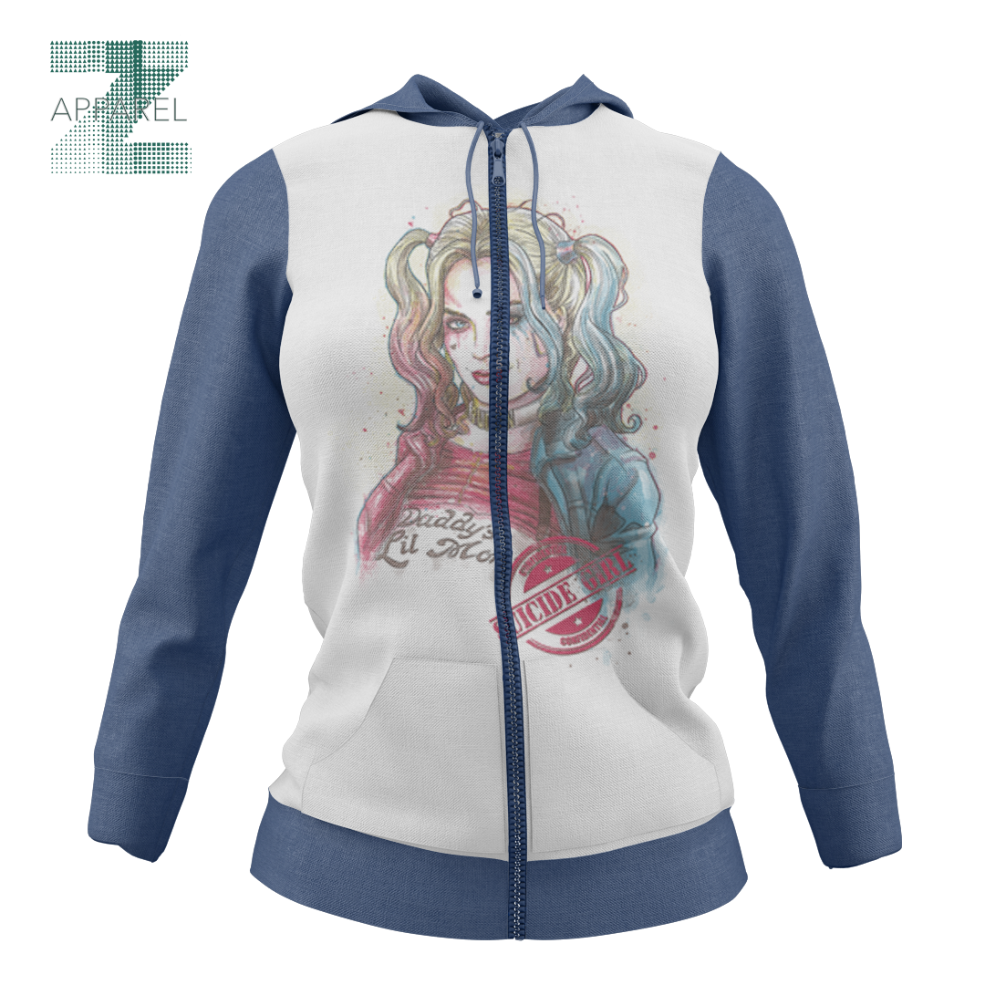 Women's Raglan Printed Hoodie Premium Quality 100% Cotton 240gsm Full Zip Hooded sweartshirt