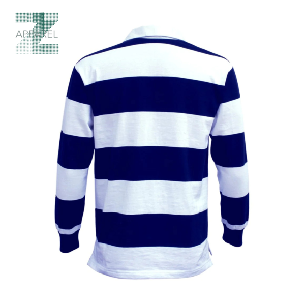 Premium Men's Stripe Rugby Jersey High-Quality Cotton-Polyester Blend Long Sleeve Polo Collar Rugby Shirt - Image 2
